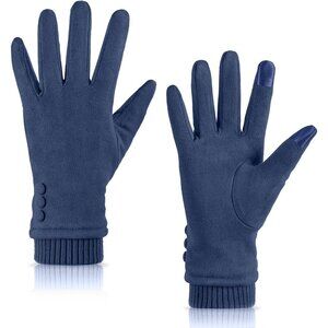 Women's Fleece Lined Windproof Winter Warm Touch Screen Texting Navy Gloves